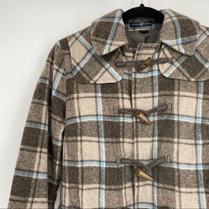 Vintage GAP Plaid Wool Blend Toggle Coat Jacket preppy  XS Sherlock Holmes